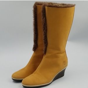 Timberland Nubuck Leather Mid Calf Wedge Boot
